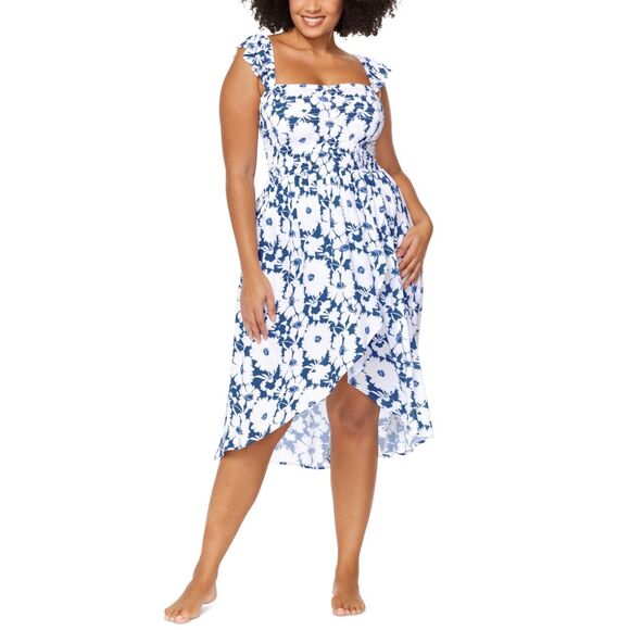 Raisins Curve Trendy Plus Size Tropica Cover-up Dress - Marisol Navy/White Size - Picture 1 of 3